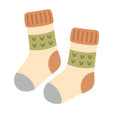 warm knitted socks in cartoon style, flat vector illustration isolated on whiteのイラスト素材