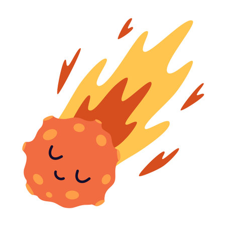 cute cartoon asteroid, space meteorite, kids cosmic design, flat vector illustrationのイラスト素材