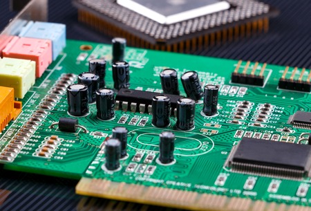 close-up of electronic circuit board with microchipの写真素材