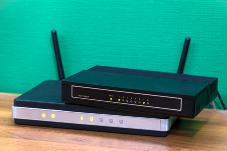 network switch stacking on wireless routerの写真素材