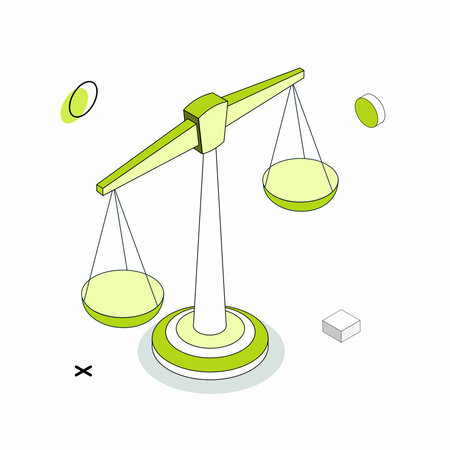 Isometric illustration of a balance scale. Balance scale isometric icon.