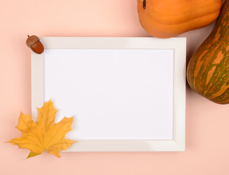 White frame with autumn leaves.の写真素材