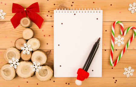 Christmas tree and notebook for Santa letter.の写真素材