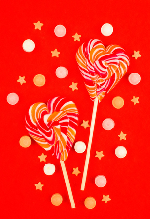 Lollipops in the form of heart. Candies.の写真素材