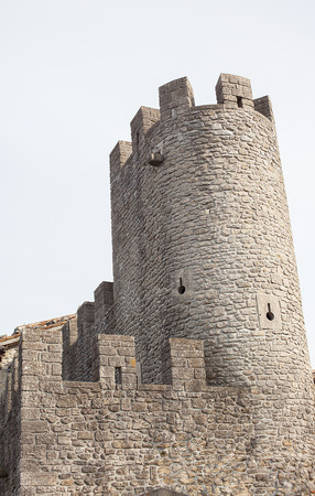 Tower fortress on top of a mountain in the autumn overcast weather.のeditorial素材