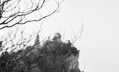 Evening view of the castle on a rock in the sunlight.のeditorial素材