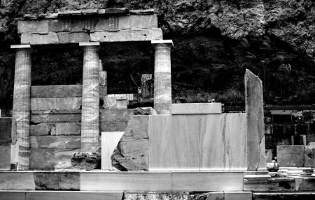 The ancient destroyed building with columns of marble.の写真素材