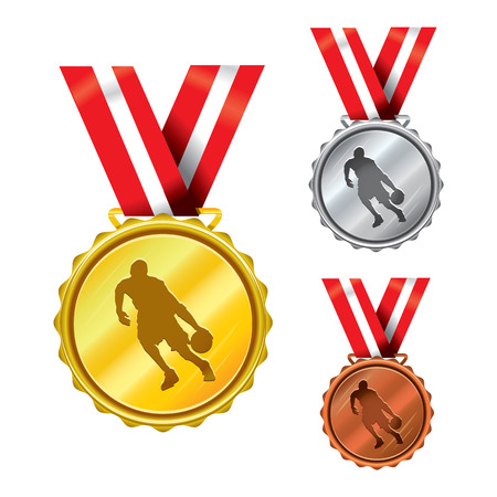 Set of Golden, Silver and Bronze Medals with Ribbons - basketballのイラスト素材