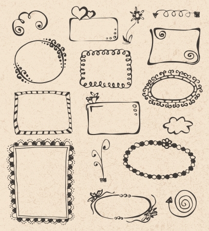 frames and design elements collection hand drawn on recycled paper textureのイラスト素材