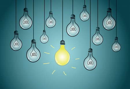 light bulbs with single shining bulb  illustrationのイラスト素材