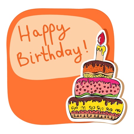 birthday card hand drawn with cake  illustrationのイラスト素材