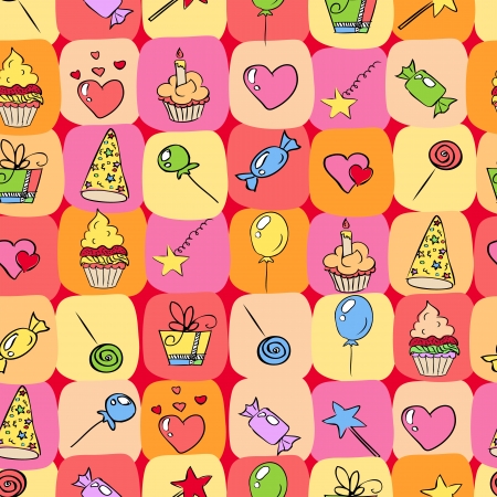 birthday hand drawn icons seamless のイラスト素材