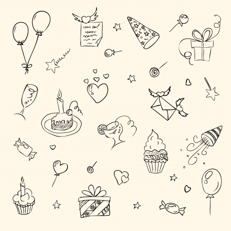 birthday hand drawn sketch iconsのイラスト素材