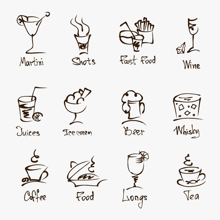 cafe menu hand draw icons on white のイラスト素材