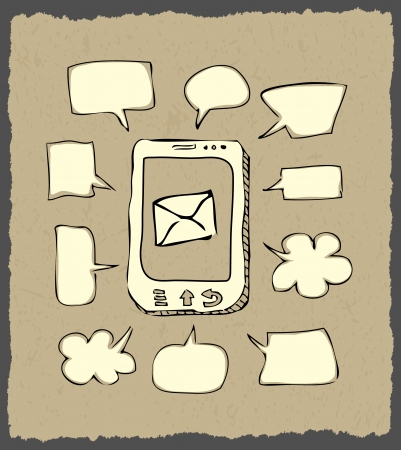 mobile phone sketch with speeches on dark paperのイラスト素材