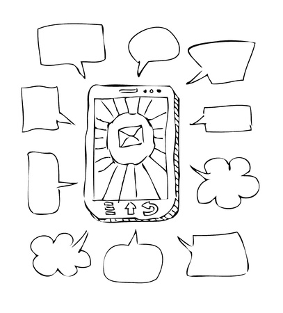 mobile phone sketch with speeches のイラスト素材