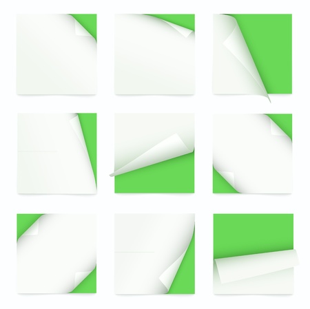 green set of note paper with curled cornerのイラスト素材