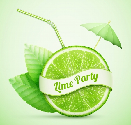 fresh lime with ribbon and cocktail stick のイラスト素材
