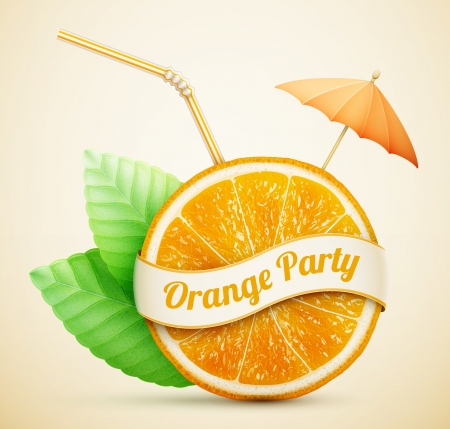 fresh orange with ribbon and cocktail stick のイラスト素材