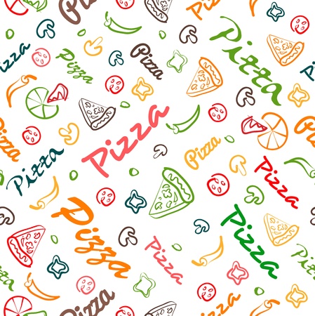pizza seamless pattern with hand drawn elements のイラスト素材