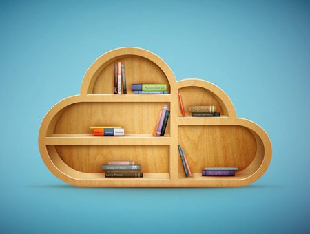 books on wooden shelf cloud shape eps10 vector illustrationのイラスト素材