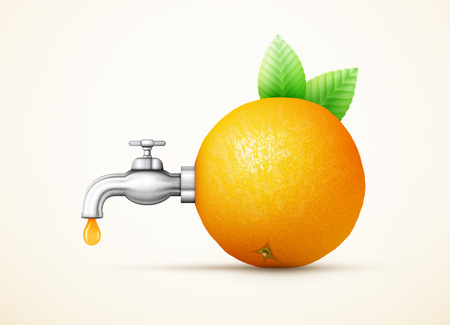 Orange fruit with water tap conceptのイラスト素材