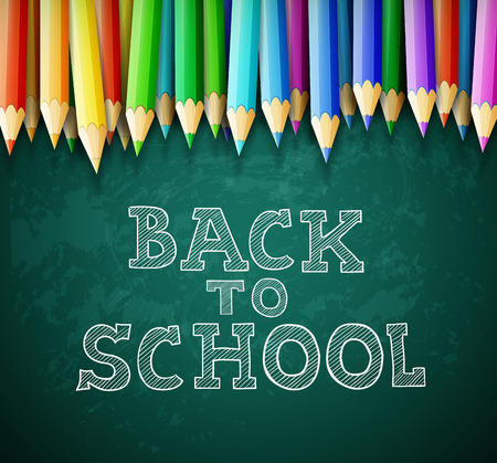 Back to school vector background with chalk board and pencils. eps10 illustrationのイラスト素材