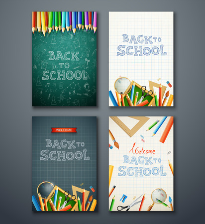 Set of different vertical banners with school supplies. eps10 vector illustrationのイラスト素材