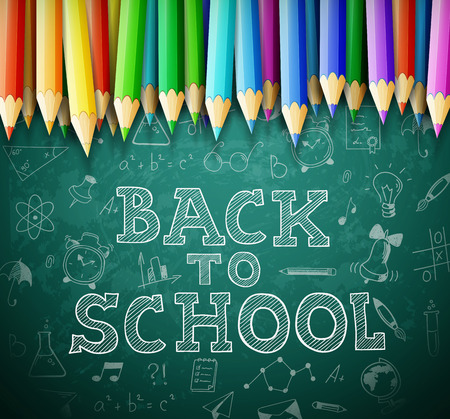 Back to school vector background with chalk board and pencils. eps10 illustrationのイラスト素材