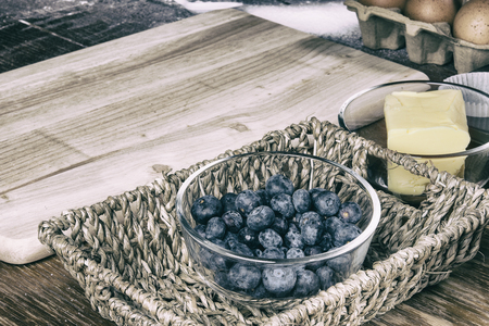 Confectionery ingredients blueberry muffin home madeの写真素材