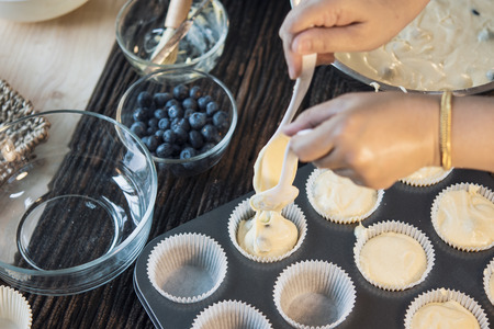 Confectionery ingredients blueberry muffin home madeの写真素材