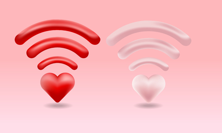 3D heart shape wireless internet  sign, happy valentineâs day, icon, vectorのイラスト素材