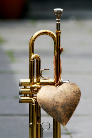 Trumpet with bronze heartの写真素材