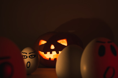 halloween pumpkin vs angry eggsの写真素材