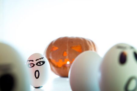 halloween pumpkin vs angry eggsの写真素材