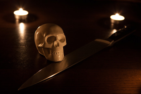 skull and knife, halloween backgroundの写真素材