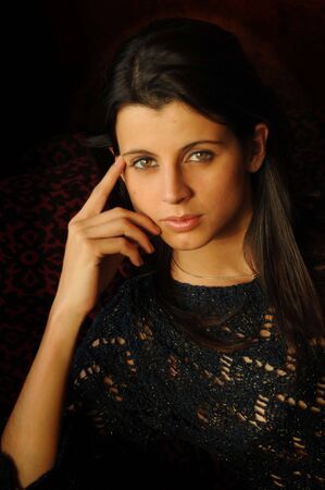 Sensual caucasian young girl wearing hot black lingerieの写真素材