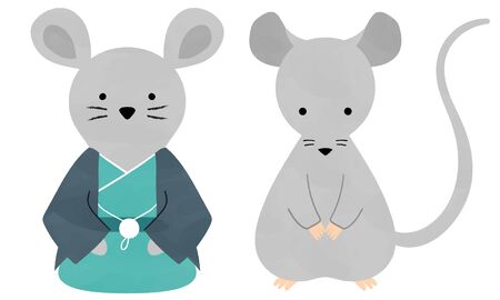 Two sets of illustrations of cute miceのイラスト素材