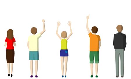 Illustration of the back of standing peopleのイラスト素材