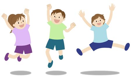 Illustration of kids jumping happilyのイラスト素材