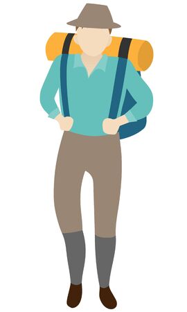 Illustration of a Man Climbing a Mountain with a Rucksackのイラスト素材