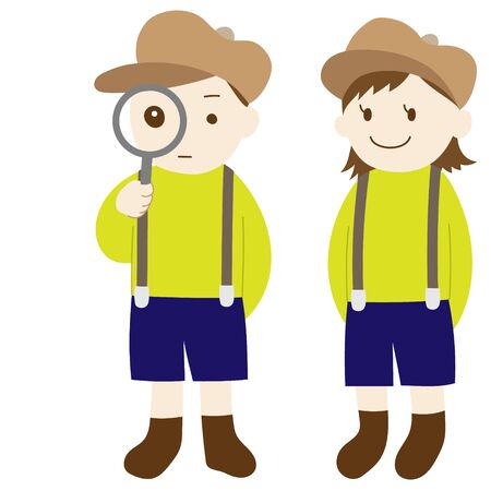 Illustration of cute child investigation teamのイラスト素材