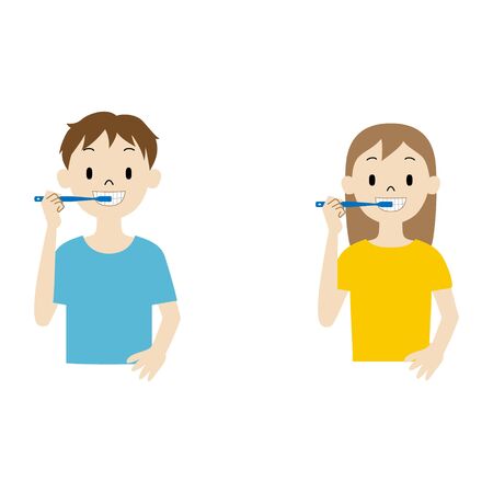 Illustration set of kids brushing teethのイラスト素材