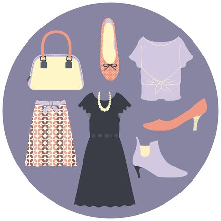 Illustration Set of Dresses and Shoes (ladies' fashion accessories)のイラスト素材