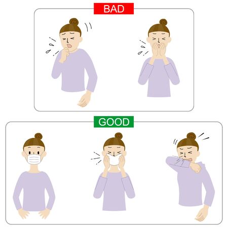 Illustration of how to deal with coughing and sneezing (etiquet coughte)のイラスト素材