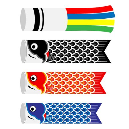 Image illustration of Children's Day (Japanese holiday). Illustration of Koinobori (carp shaped streamer) and Kids.のイラスト素材
