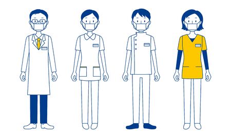 Illustration set of healthcare workers (doctors, nurses, physiotherapists, radiologists)のイラスト素材