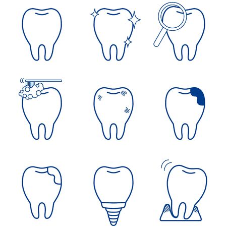 Illustration set of tooth icons in various statesのイラスト素材