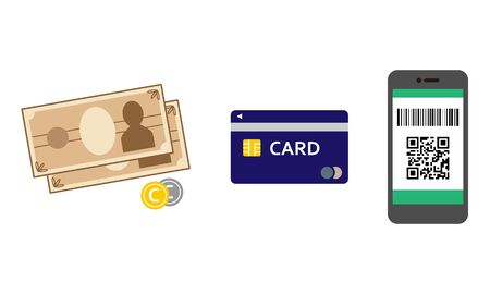 Payment method icon set (cash of cash, credit card, smartphone)のイラスト素材