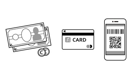 Payment method icon set (cash of cash, credit card, smartphone)のイラスト素材